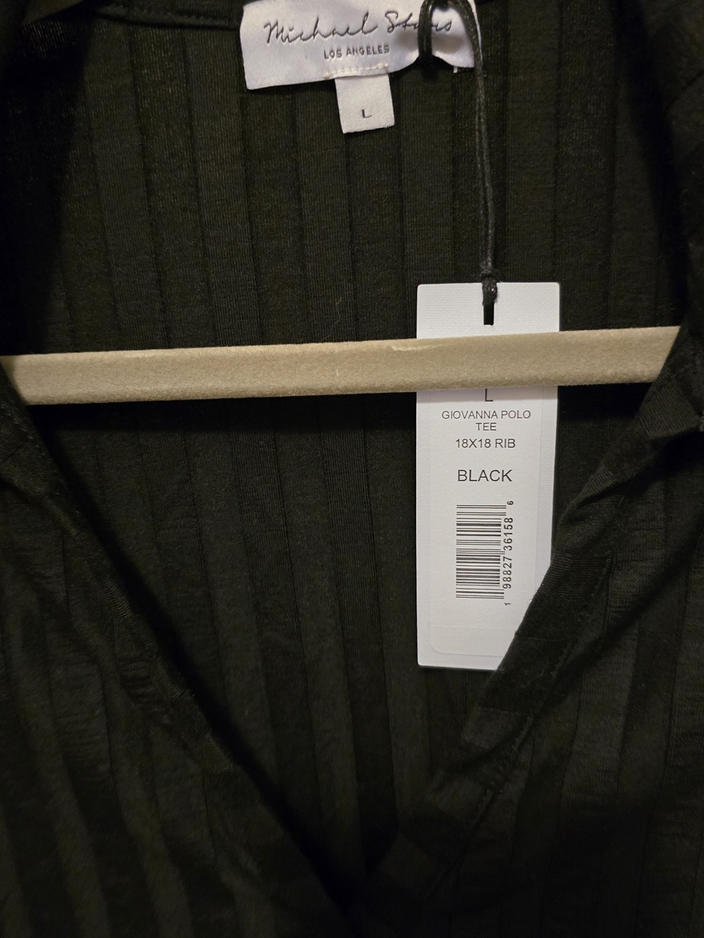 Michael Stars Black Giovanna Rib Polo Tee NWT Large